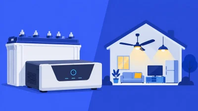 A blue illustration shows a home inverter, battery and household appliances.